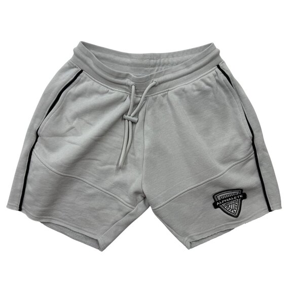 Alphalete Sweat Shorts Athletic Gym Drawstring Pockets Patch Piping Gray Mens S - Picture 1 of 11